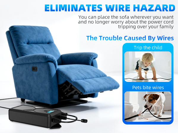 Battery Pack for Reclining Furniture with Charger 2-Pin 2500mAh Recliner Battery Pack Rechargeable
