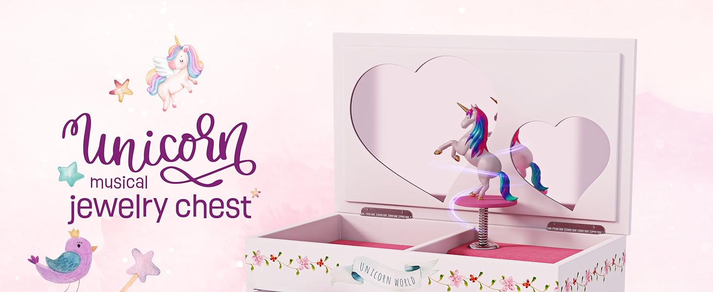Unicorn musical jewelry chest for girls as a gift fun and play