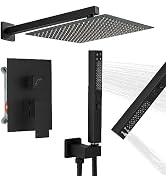 RUMOSE Matte Black Rainfall Shower System Fixture 12 Inch High Pressure Square Shower Head with 2...