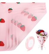 20 Sheets Flower Wrapping Paper, Matte Florist Strawberry Flower Bouquet Wrapping Paper With Ribb...