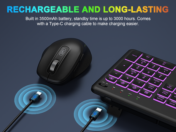 Wireless Keyboard and Mouse Combo -10 Colored Backlits, Phone Holder