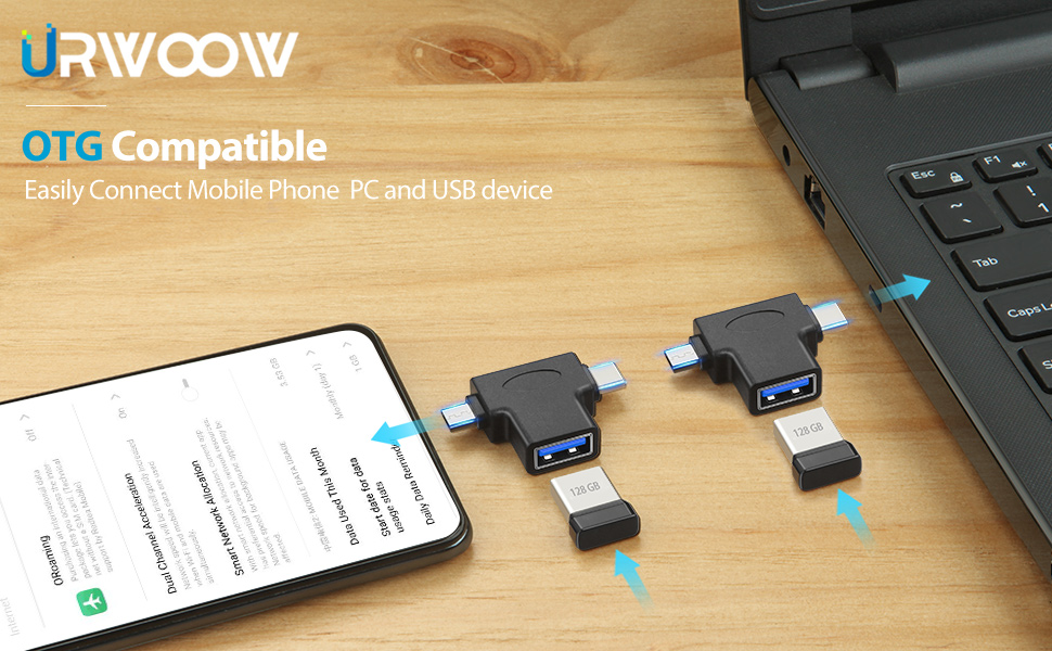 2 in 1 OTG USB 3.0 to Micro USB and Type C Converter Adapter Connector Support Charging Data Sync