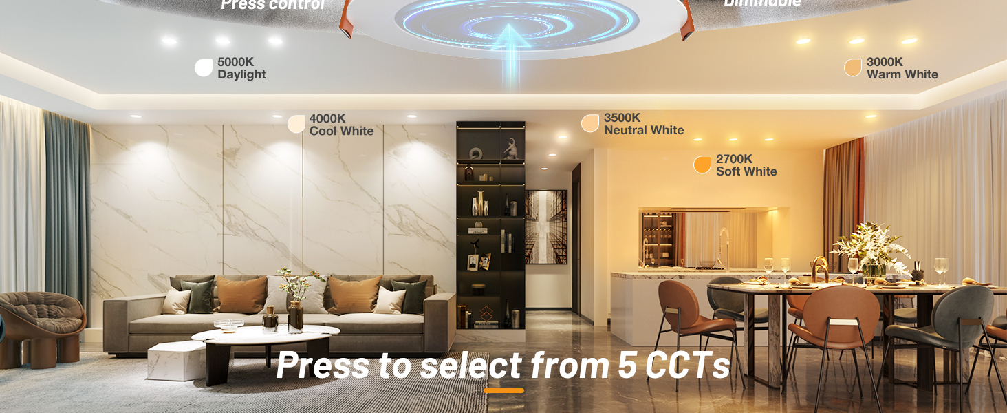 One light, five colors, controlled by center press.