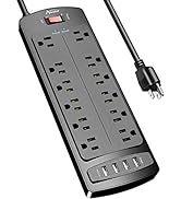 Power Strip, Alestor Surge Protector with 12 Outlets and 4 USB Ports, 6 Feet Extension Cord (1875...