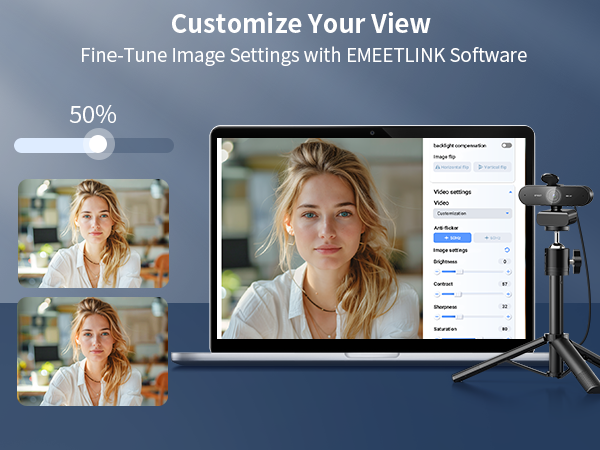 EMEETLINK software allows users to instantly modify video output settings NOVA Webcam 4K