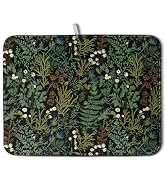 Black Sage Green Plant Dish Drying Mat for Kitchen Counter Vintage Botanic Fern Leaves Floral Dis...