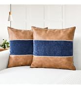 CaliTime Throw Pillow Covers Pack of 2 Soft Faux Leather Solid Dyed Chenille Cushion Cases for Co...