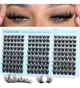 PHKERATA Fluffy Lash Clusters Wispy Eyelash Clusters Natural C Curl Cluster Eyelash Extensions Vo...