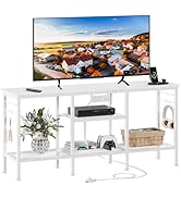 Furologee TV Stand with Power Outlets, Entertainment Center with Open Storage Shelves for TVs up ...