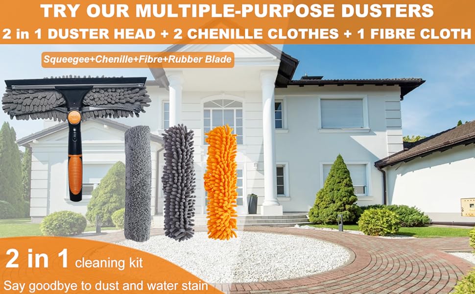 20+ Feet Reach 2 in 1 Window Washing Squeegee &amp;amp; Duster