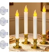 4PK 7.75" Battery Operated LED Window Candles with 6-18H ON/Off Timer | 4 Suction Cups, Connectab...
