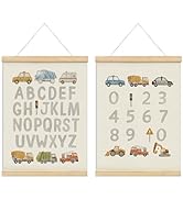KDHTY ABC Alphabet Chart Wall Art,Toddler Learning Posters Hanger Frame,Car Wall Art Decor,Toddle...