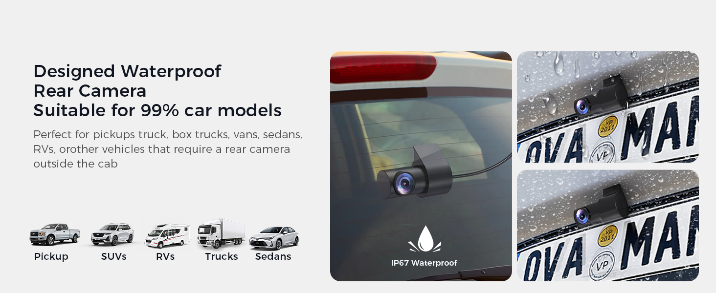 Designed Waterproof Rear Camera Suitablefor 99% car models dash cam