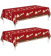Christmas Tablecloth,2 Pack Disposable Plastic Tablecloths for Rectangle Tables 54"x108",Christma...