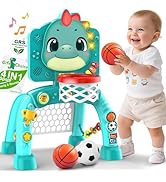 Dinosaur Kids Sports Play Toy: 4-in-1 Multifunction Indoor Outdoor Activity – Basketball Toss, Ri...