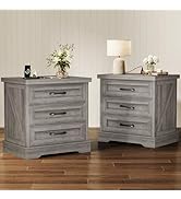 AODK Farmhouse Nightstands Set of 2, 24 Inch Bedside Tables with Charging Station, End Tables wit...