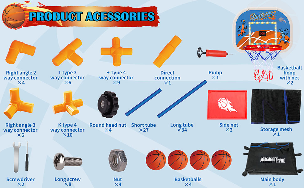 double Basketball Hoop Arcade Game Set with Electronic Scoreboard LED Light