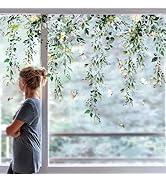 Whaline 9 Sheets Spring Summer Flowers Window Clings Eucalyptus Flower Glass Stickers Plant Hangi...