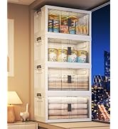 OlarHike 76QT Stackable Storage Bins with Lids - Folding Storage Boxes with Doors and Wheels, Col...