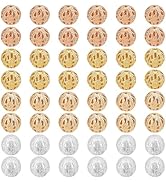 PH PandaHall 100pcs Hollow Out Beads 4 Colors 8mm Round Beads Hollow Brass Beads Golden Bracelet ...