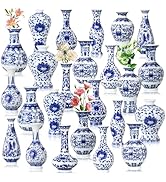 Maxcheck 24 Pcs Porcelain Blue and White Vase Mini Chinoiserie Bud Vase Vintage Ceramic Oriental ...