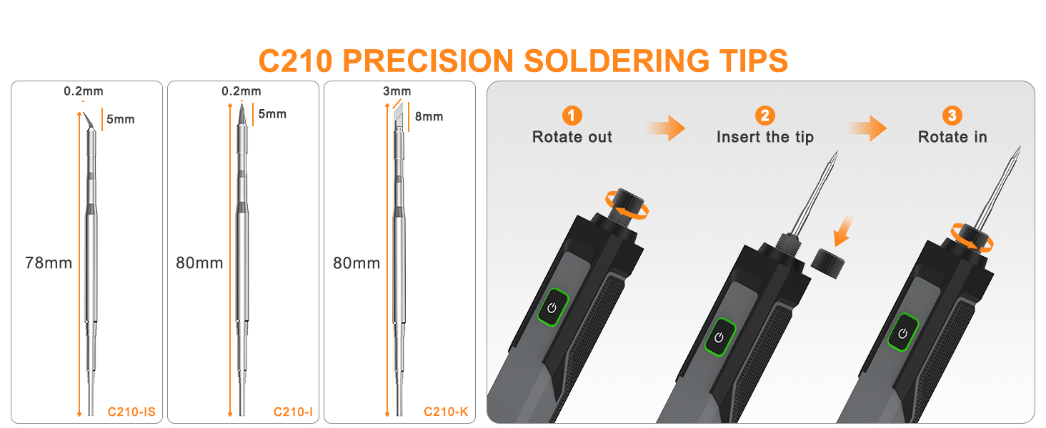 3x C210 Precision Soldering Tips [I/IS/K]