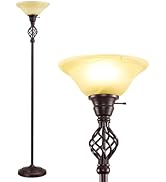 Torchiere Floor Lamp for Living Room, LED Standing Reading Light for Bedroom with Glass Shade for...