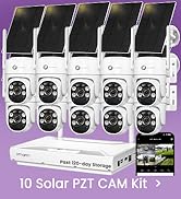 XMARTO Wire-Free Solar PTZ Security Camera Set, 10CH 4K Expandable WiFi 6 NVR with 10*4MP 2K Wire...