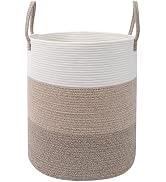 HZFTJOY 55L Large Woven Laundry Basket Hamper With Handles - Brown | Cotton Rope, Reinforced Hand...