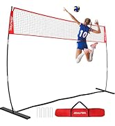 ZEALFEEL Volleyball Net, 12FT Training Set with 3-Level Adjustable Height (8'/7.4'/6.6'), Freesta...