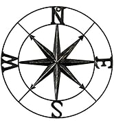 DECORKEY 13" Compass Wall Decor Decorative Round Metal Compass Distressed Wall Décor Nautical Wal...