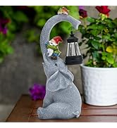 Foyucool Solar Garden Statue Elephant with Solar Lantern, Outdoor Sculpture Figurine Statue Light...