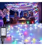 Jyoiat 30FT Outdoor Water Flowing Lights - 240 LEDs Christmas Multicolor String Lights with 8 Bas...