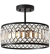 Pevfah Crystal Black Ceiling Light, Modern Semi Flush Mount Ceiling Lighting Fixture, Round Hallw...
