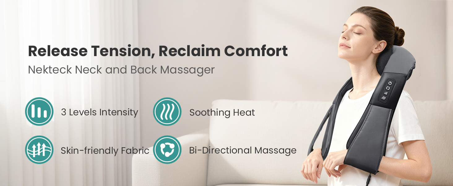 Nekteck Shiatsu Neck Massager for Pain Relief Deep Tissue with Heat