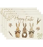 Artoid Mode Carrots Rabbit Bunny Happy Easter Placemats for Dining Table, 12 x 18 Inch Spring Sea...