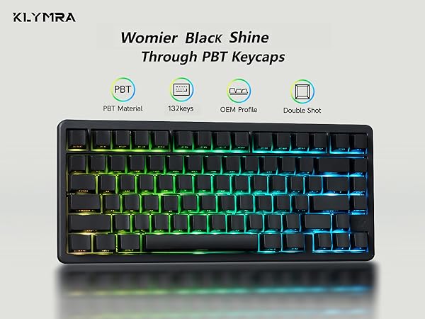 Black Shine Through Keycaps: 135 keys, PBT, OEM profile, double shot, with RGB