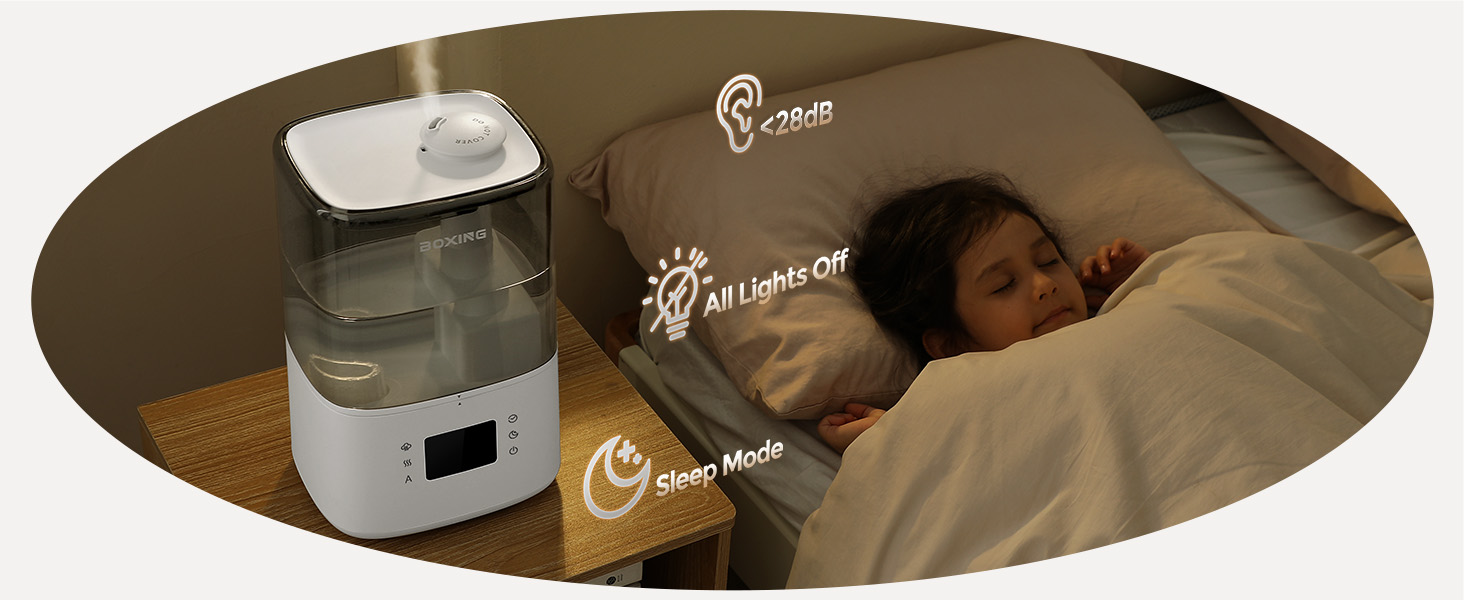 humidfiers for bedroom bedside, peaceful sleep mode, 28db quiet, all lights shut off