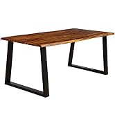 Giantex Rectangular Acacia Wood Dining Table Rustic Indoor &amp; Outdoor Furniture (Rustic Brown&amp;Black)