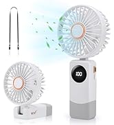 Handheld Fan, Portable Hand Fan USB Rechargeable Fans with 5 Speeds, Mini Foldable Battery Operat...
