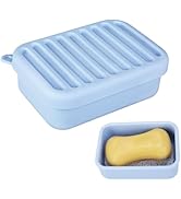 Silicone Leak-Proof Travel Soap Case, Portable Soap Container with Removable Draining Pad, Compac...