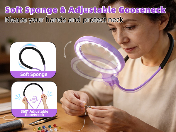 Neck Wearable Magnifying Glasses with Adjustable Sponge Gooseneck