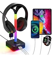 cozoo RGB Headphone Stand with Charger 3 USB Ports and 2 AC Outlets,2 USB-A 1 Type C,Desk Gaming ...