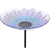 MUMTOP Bird Baths for Outdoors, Glass Bird Bath Stake, Purple Daisy Birdbaths &amp; Support, Bee Bath...