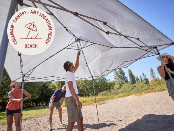 coleman canopy shelter location versatile anywhere beach sand sun wind kids family friends easy