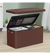 Tamfile 30 inches Folding Storage Ottoman with Lock,Fireproof Bedroom Bench with Storage,Brown Fo...