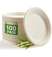 Goodluck 6 Inch Natural Compostable Plates 100 Pack, 100% FSC Certified Unbleached Bagasse Paper ...