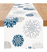 Niviy Blue Gray Table Runner 13x72 inches Long Dahlia Pinnata Flower Pattern Spring Summer Season...