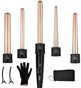 Janelove 5 in 1 Wand Curling Iron Set, Ceramic Hair Curling Iron(0.35”-1.25”), Hair Curler for Al...
