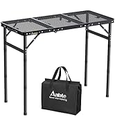 Anbte Folding Grill Table, Aluminum Camping Table Adjustable Height Max 27.5" Picnic Table Outdoo...